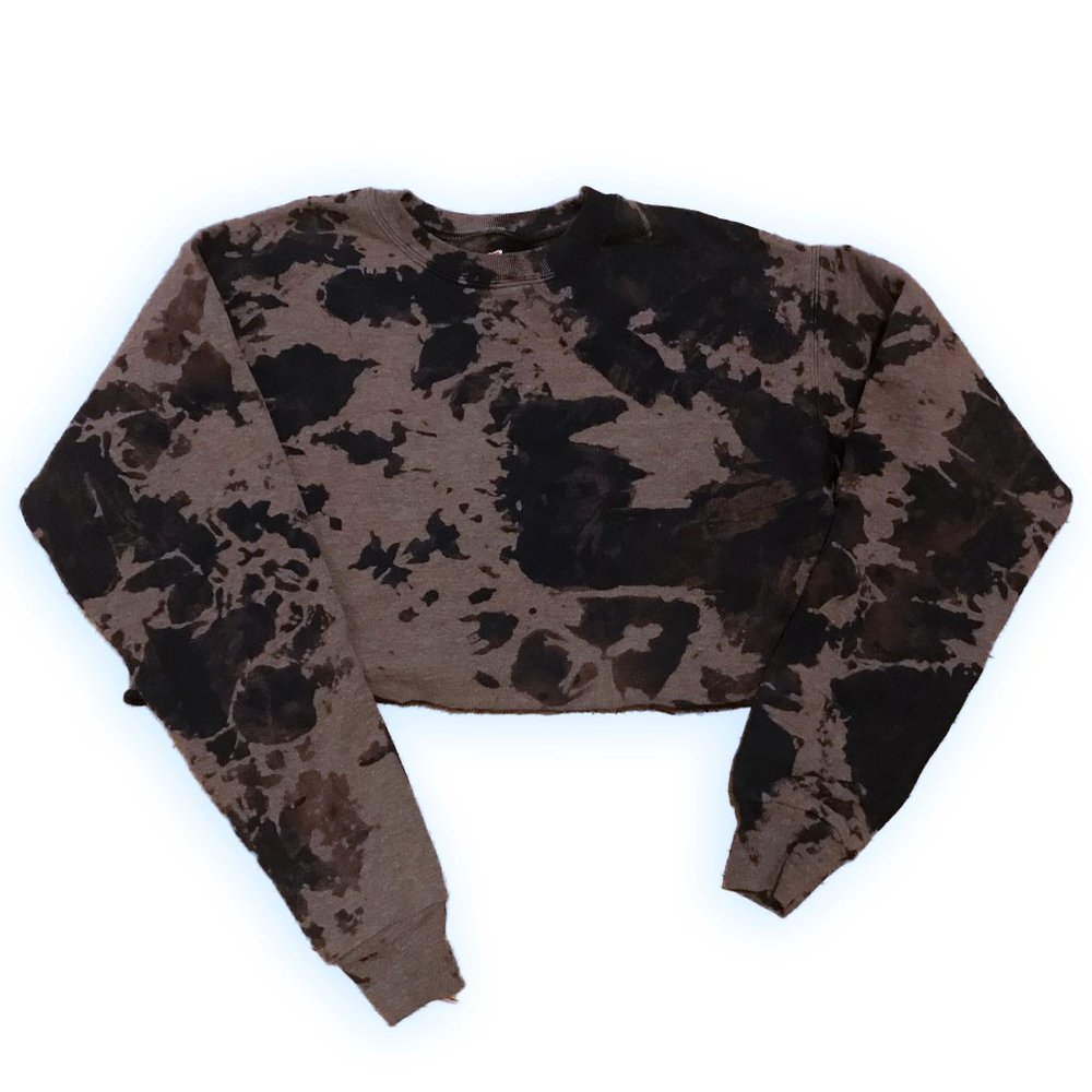 Bleach Dyed Black Cropped Sweatshirt